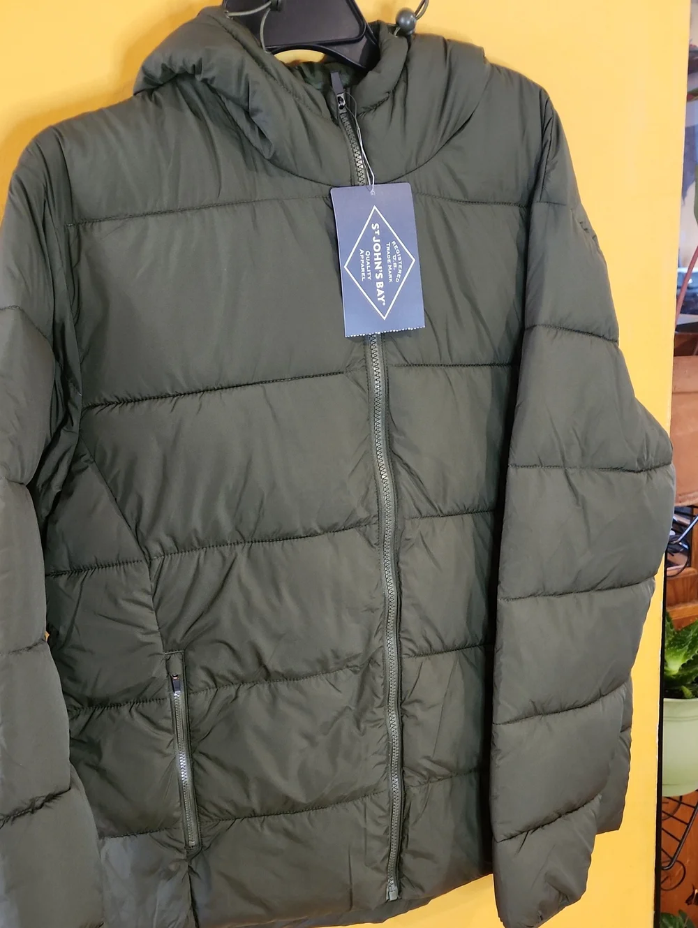 St. John's Bay Men's Hooded Puffer Jacket - Olive